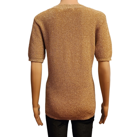 Vintage Gold Ribbed Stretchy Short Sleeve Sweater - Picture 4 of 9